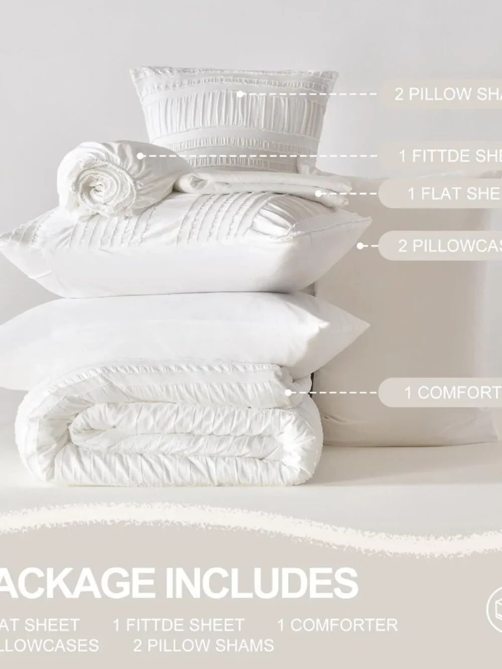 DHSFKBE White King 7 Piece Tufted Comforter Set Bed in a Bag Microfiber